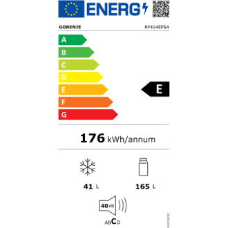 Gorenje Refrigerator | RF414EPS4 | Energy efficiency class E | Free standing | Double Door | Height 143.6 cm | Fridge net capaci Gorenje Refrigerator | RF414EPS4 | Energy efficiency class E | Free standing | Double Door | Height 143.6 cm | Fridge net capaci