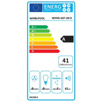 Whirlpool Hood | WHVA 62F LM K | Wall mounted | Energy efficiency class A | Width 59.8 cm | 485 m /h | Mechanical | LED | Black Whirlpool Hood | WHVA 62F LM K | Wall mounted | Energy efficiency class A | Width 59.8 cm | 485 m /h | Mechanical | LED | Black