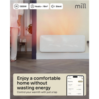 Mill Invisible Smart WiFi Heater | PA1300WIFI4 | Panel Heater | 1300 W | Suitable for rooms up to 15-19 m | White | IPX4 Mill Invisible Smart WiFi Heater | PA1300WIFI4 | Panel Heater | 1300 W | Suitable for rooms up to 15-19 m | White | IPX4