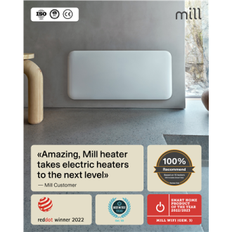 Mill Invisible Smart WiFi Heater | PA1500WIFI4 | Panel Heater | 1500 W | Suitable for rooms up to 18-22 m | White | IPX4 Mill Invisible Smart WiFi Heater | PA1500WIFI4 | Panel Heater | 1500 W | Suitable for rooms up to 18-22 m | White | IPX4