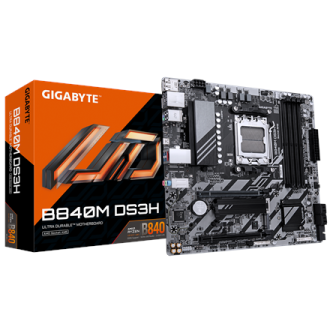 Gigabyte B840M DS3H | Processor family AMD | Processor socket AM5 | DDR5 | Supported hard disk drive interfaces SATA, M.2 | Numb
