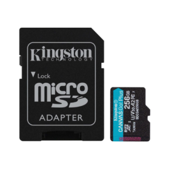 Kingston | Canvas Go! Plus | 256 GB | microSD | Flash memory class Class 10, UHS-I, U3, V30, A2 Kingston | Canvas Go! Plus | 256 GB | microSD | Flash memory class Class 10, UHS-I, U3, V30, A2