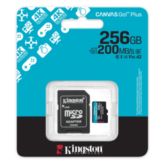 Kingston | Canvas Go! Plus | 256 GB | microSD | Flash memory class Class 10, UHS-I, U3, V30, A2 Kingston | Canvas Go! Plus | 256 GB | microSD | Flash memory class Class 10, UHS-I, U3, V30, A2