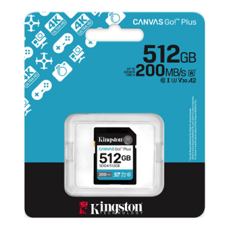 Kingston | Canvas Go! Plus | 512 GB | SD | Flash memory class Class 10, UHS-I, U3, V30 Kingston | Canvas Go! Plus | 512 GB | SD | Flash memory class Class 10, UHS-I, U3, V30