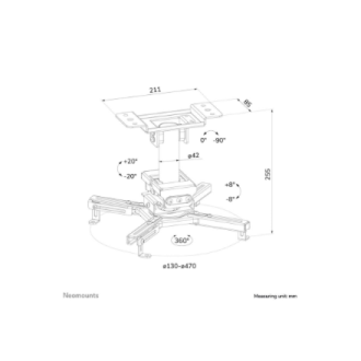 Neomounts Ceiling mount | CL25-530BL1 Beamer ceiling mount | Rotate, Tilt, Swivel | Maximum weight (capacity) 45 kg | Black Neomounts Ceiling mount | CL25-530BL1 Beamer ceiling mount | Rotate, Tilt, Swivel | Maximum weight (capacity) 45 kg | Black
