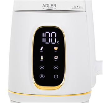 Adler Kettle with LED Display | AD 1305 | Electric | 2200 W | 1.7 L | Plastic | 360 rotational base | White/Gold Adler Kettle with LED Display | AD 1305 | Electric | 2200 W | 1.7 L | Plastic | 360 rotational base | White/Gold