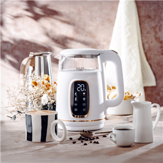 Adler Kettle with LED Display | AD 1305 | Electric | 2200 W | 1.7 L | Plastic | 360 rotational base | White/Gold Adler Kettle with LED Display | AD 1305 | Electric | 2200 W | 1.7 L | Plastic | 360 rotational base | White/Gold