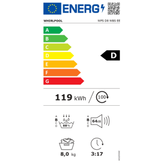 Whirlpool Dryer Machine | WPS D8 WBS EE | Energy efficiency class D | Front loading | 8 kg | Heat pump | Digital | Depth 55 cm | Whirlpool Dryer Machine | WPS D8 WBS EE | Energy efficiency class D | Front loading | 8 kg | Heat pump | Digital | Depth 55 cm |