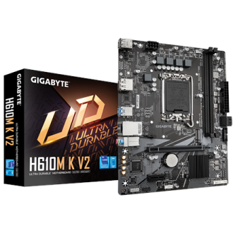 Gigabyte H610M K V2 | Processor family Intel | Processor socket LGA1700 | DDR5 | Supported hard disk drive interfaces M.2, SATA Gigabyte H610M K V2 | Processor family Intel | Processor socket LGA1700 | DDR5 | Supported hard disk drive interfaces M.2, SATA