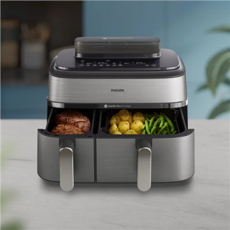 Philips Dual Basket Airfryer | NA555/00 5000 series | Power 2750 W | Capacity 9 L | RapidAir Plus | Silver Philips Dual Basket Airfryer | NA555/00 5000 series | Power 2750 W | Capacity 9 L | RapidAir Plus | Silver
