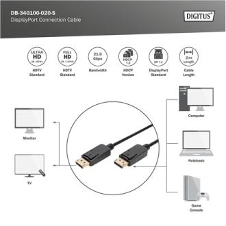 Digitus DisplayPort Connection Cable | DisplayPort | 2 m Digitus DisplayPort Connection Cable | DisplayPort | 2 m