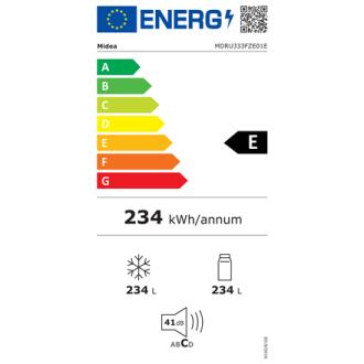 Midea Freezer | MDRU333FZE01E | Energy efficiency class E | Upright | Free standing | Height 172.2 cm | Total net capacity 238 L Midea Freezer | MDRU333FZE01E | Energy efficiency class E | Upright | Free standing | Height 172.2 cm | Total net capacity 238 L