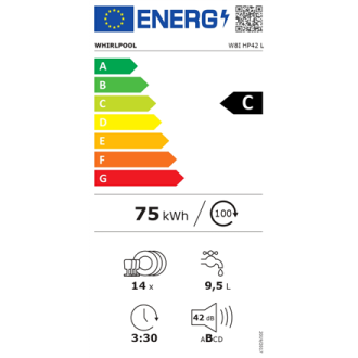 Whirlpool W8I HP42 L | Built-in | Width 60 cm | Number of place settings 14 | Number of programs 10 | Energy efficiency class C Whirlpool W8I HP42 L | Built-in | Width 60 cm | Number of place settings 14 | Number of programs 10 | Energy efficiency class C