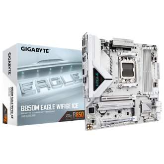 Gigabyte B850M EAGLE WF6E ICE | Processor family AMD | Processor socket AM5 | DDR5 | Supported hard disk drive interfaces SATA, Gigabyte B850M EAGLE WF6E ICE | Processor family AMD | Processor socket AM5 | DDR5 | Supported hard disk drive interfaces SATA,