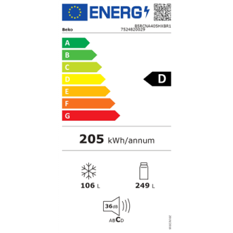 BEKO Refrigerator | B5RCNA405HXBR1 | Energy efficiency class D | Free standing | Combi | Height 203.5 cm | No Frost system | Fri