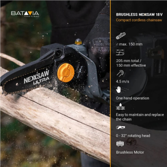 Batavia B.V. | Chainsaw | 18V Nexxsaw Cordless Brushless One-Hand V3 Ultra, Without Battery and Charger | 17.78 cm