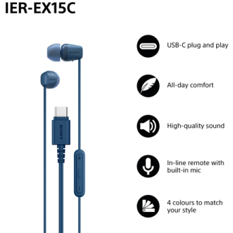 Sony Earbuds | IER EX15C | Wired | In-ear | Microphone | Blue Sony Earbuds | IER EX15C | Wired | In-ear | Microphone | Blue