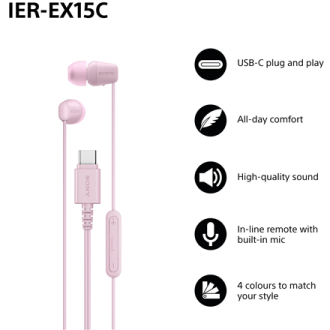 Sony Earbuds | IER EX15C | Wired | In-ear | Microphone | Pink Sony Earbuds | IER EX15C | Wired | In-ear | Microphone | Pink