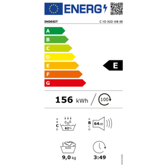 INDESIT Dryer Machine | C YD 92D WB EE | Energy efficiency class E | Front loading | 9 kg | Digital | Depth 60.7 cm | White INDESIT Dryer Machine | C YD 92D WB EE | Energy efficiency class E | Front loading | 9 kg | Digital | Depth 60.7 cm | White