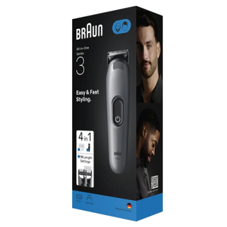 Braun 4-in-1 Grooming Kit | All-in-One Series 3 AIO3500 | Cordless | Number of length steps 14 | Black Braun 4-in-1 Grooming Kit | All-in-One Series 3 AIO3500 | Cordless | Number of length steps 14 | Black
