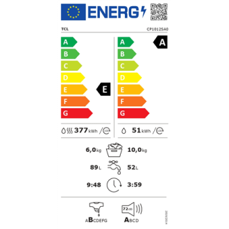 TCL | Washing machine with dryer | CP1012SA0 | Energy efficiency class A/E | Front loading | Washing capacity 10 kg | 1200 RPM | TCL | Washing machine with dryer | CP1012SA0 | Energy efficiency class A/E | Front loading | Washing capacity 10 kg | 1200 RPM |