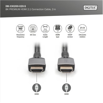 Digitus 8K HDMI Ultra High Speed Connection Cable | DB-330200-020-S | 2 m Digitus 8K HDMI Ultra High Speed Connection Cable | DB-330200-020-S | 2 m