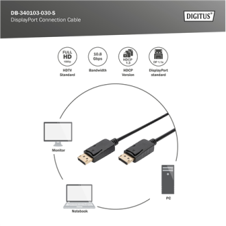 Digitus | DisplayPort Connection Cable | AK-340103-030-S | 3 m Digitus | DisplayPort Connection Cable | AK-340103-030-S | 3 m