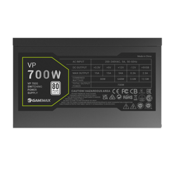 Gamemax PSU | VP 700S | 700 W | Bronze | Non-Modular Gamemax PSU | VP 700S | 700 W | Bronze | Non-Modular