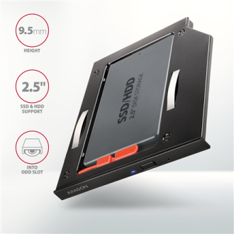 AXAGON Optical disk drive caddy for 2.5 SSD/HDD. LED, 9.5 mm, Aluminum | RSS-CD09 AXAGON Optical disk drive caddy for 2.5 SSD/HDD. LED, 9.5 mm, Aluminum | RSS-CD09