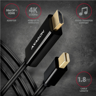 AXAGON MINI DP to HDMI cable, 1.8 m, 4K/30Hz | RVDM-HI14C2 | 1.8 m AXAGON MINI DP to HDMI cable, 1.8 m, 4K/30Hz | RVDM-HI14C2 | 1.8 m