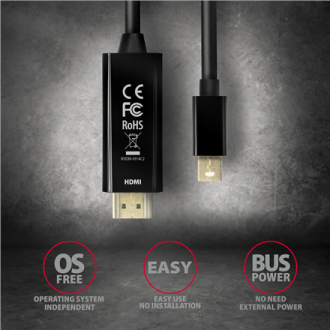 AXAGON MINI DP to HDMI cable, 1.8 m, 4K/30Hz | RVDM-HI14C2 | 1.8 m AXAGON MINI DP to HDMI cable, 1.8 m, 4K/30Hz | RVDM-HI14C2 | 1.8 m
