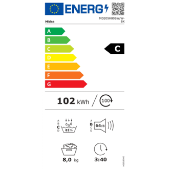 Midea Dryer Machine | MD205H80BW/W-BK | Energy efficiency class C | 8 kg | Depth 60 cm Midea Dryer Machine | MD205H80BW/W-BK | Energy efficiency class C | 8 kg | Depth 60 cm