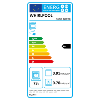 Whirlpool Oven | AKZ9S 8260 FB | 73 L | Electric | Hydrolytic | Electronic | Steam function | Convection | Height 59.5 cm | Widt Whirlpool Oven | AKZ9S 8260 FB | 73 L | Electric | Hydrolytic | Electronic | Steam function | Convection | Height 59.5 cm | Widt