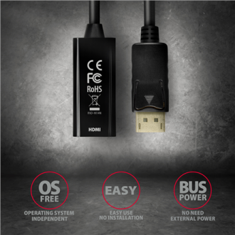 AXAGON | Active adapter | DisplayPort to HDMI | 0.15 m AXAGON | Active adapter | DisplayPort to HDMI | 0.15 m