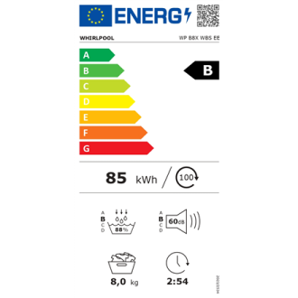 Whirlpool Dryer Machine | WP B8X WBS EE | Energy efficiency class B | Front loading | 8 kg | Digital | Depth 67.4 cm | White | S Whirlpool Dryer Machine | WP B8X WBS EE | Energy efficiency class B | Front loading | 8 kg | Digital | Depth 67.4 cm | White | S