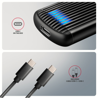 AXAGON USB-C 10Gbps M.2 NVMe SSD Enclosure, Screwless, RIBBED Aluminum | EEM2-SC AXAGON USB-C 10Gbps M.2 NVMe SSD Enclosure, Screwless, RIBBED Aluminum | EEM2-SC