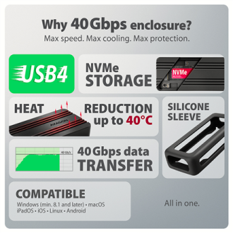 AXAGON USB-C 40Gbps external enclosure for M.2 NVMe SSD | EEM2-40G AXAGON USB-C 40Gbps external enclosure for M.2 NVMe SSD | EEM2-40G