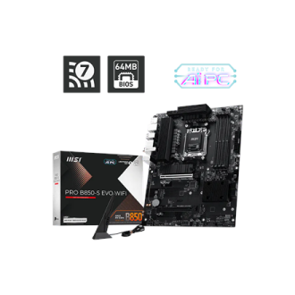 MSI PRO B850-S EVO WIFI | Processor family AMD | Processor socket AM5 | DDR5 | Supported hard disk drive interfaces SATA, M.2 | MSI PRO B850-S EVO WIFI | Processor family AMD | Processor socket AM5 | DDR5 | Supported hard disk drive interfaces SATA, M.2 |