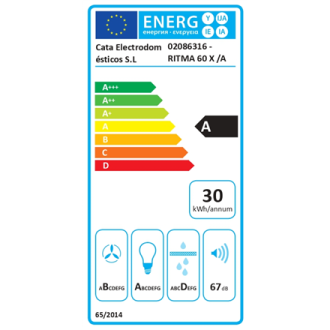 CATA RITMA 60 X /A | Hood | Telescopic | Energy efficiency class A | Width 59.5 cm | Mechanical control | 480 m /h | LED | Stain CATA RITMA 60 X /A | Hood | Telescopic | Energy efficiency class A | Width 59.5 cm | Mechanical control | 480 m /h | LED | Stain