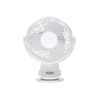 Adler Rechargeable fan with clip | AD 7335 | Table Fan | 6 W | Diameter 12.7 cm | Number of speeds 3 | Oscillation | White Adler Rechargeable fan with clip | AD 7335 | Table Fan | 6 W | Diameter 12.7 cm | Number of speeds 3 | Oscillation | White
