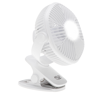 Adler Rechargeable fan with clip | AD 7335 | Table Fan | 6 W | Diameter 12.7 cm | Number of speeds 3 | Oscillation | White Adler Rechargeable fan with clip | AD 7335 | Table Fan | 6 W | Diameter 12.7 cm | Number of speeds 3 | Oscillation | White