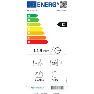 LG | Washing machine with dryer | WT1210WWF | Energy efficiency class A | Front loading | Washing capacity 12 kg | Depth 66 cm |