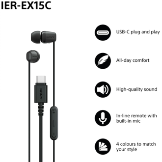 Sony Earbuds | IER EX15C | Wired | In-ear | Microphone | Black Sony Earbuds | IER EX15C | Wired | In-ear | Microphone | Black
