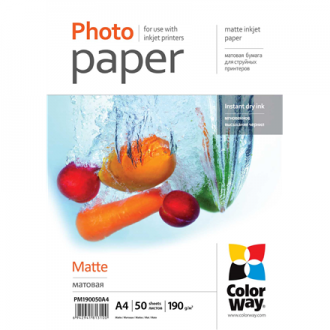 ColorWay Matte Photo Paper, 50 sheets, A4, 190 g/m ColorWay Matte Photo Paper, 50 sheets, A4, 190 g/m