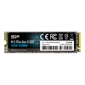 Silicon Power A60 512 GB, SSD interface M.2 NVME, Write speed 1600 MB/s, Read speed 2200 MB/s