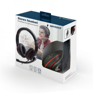 Gembird Stereo headset MHS-03-BKRD Built-in microphone, Headband/On-Ear, 3.5 mm jack, Black colour with red ring Gembird Stereo headset MHS-03-BKRD Built-in microphone, Headband/On-Ear, 3.5 mm jack, Black colour with red ring