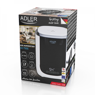 Adler Air Humidifier AD 7966 35 m , 25 W, Water tank capacity 4.6 L, Ultrasonic, Humidification capacity 280 ml/hr, White/Black