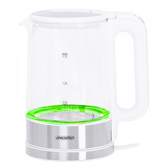 Mesko Kettle MS 1301w Electric, 1850 W, 1.7 L, Glass/Stainless steel, 360 rotational base, White