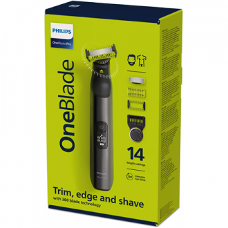Philips QP6551/15 OneBlade Pro Hair, Face and Body Trimmer Cordless, Wet & Dry, Number of length steps 14, Black/Green