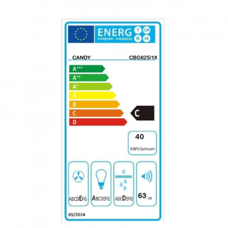 Candy Hood CBG625/1X Wall mounted, Energy efficiency class C, Width 52 cm, 207 m /h, Mechanical, Stainless Steel, LED